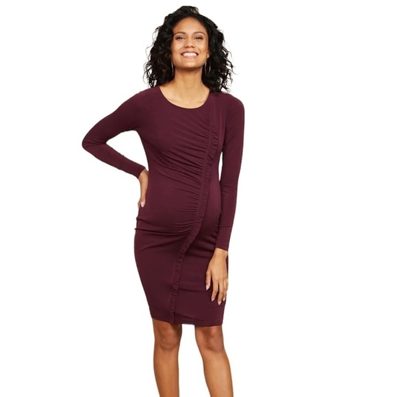 Motherhood Maternity Ruffled line detail long sleeve midi dress size large - Picture 1 of 12